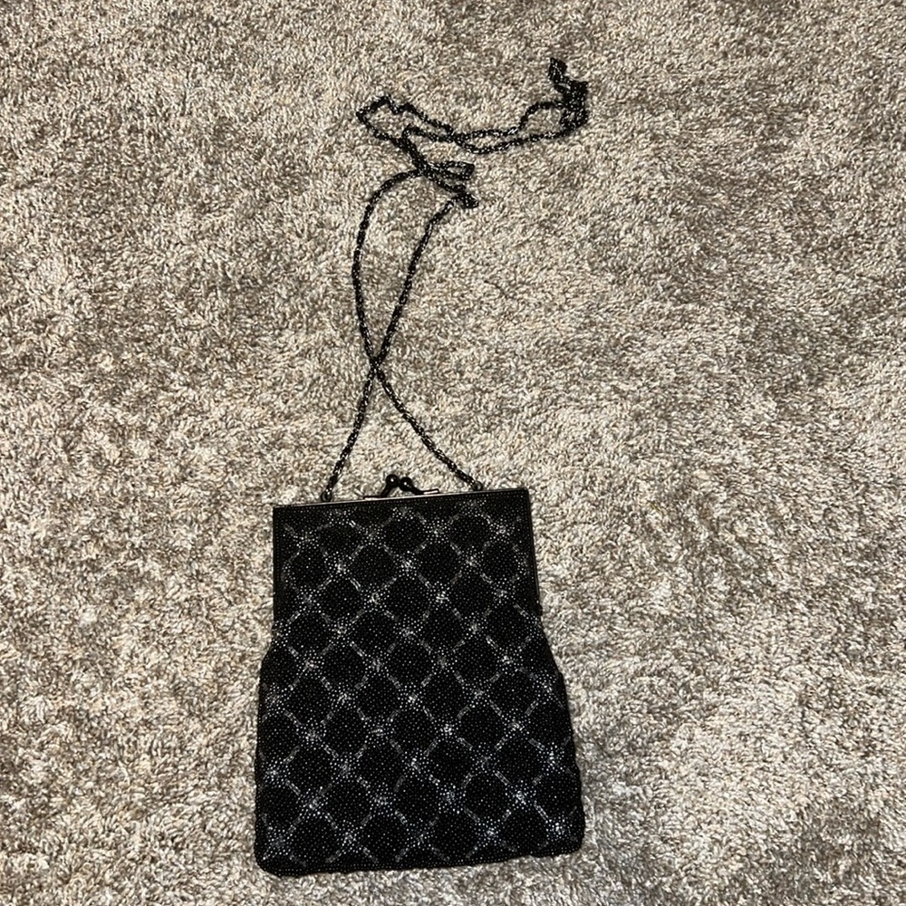 Vintage Hillard & Hanson black and blue beaded crossbody purse